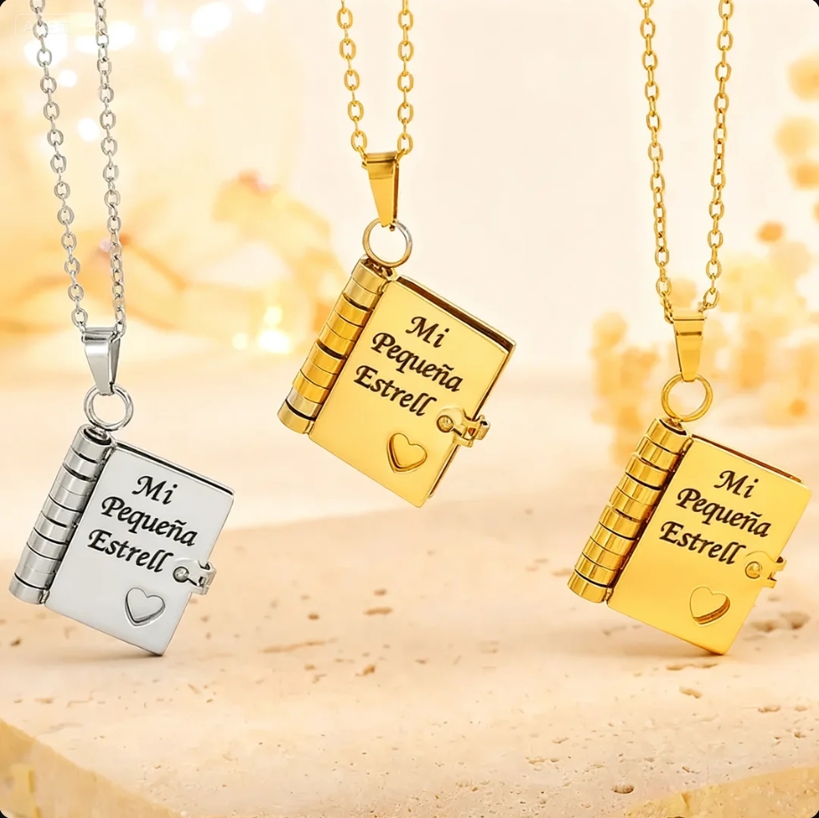 Collar Con Libro De Mi Pequeña Estrella, Collar En Español De Mi Pequeña Estrella, Regalo Para Hija - soufeeles