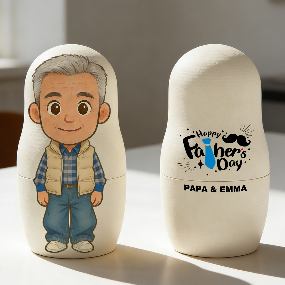 Muñeca Rusa Con Retrato Personalizado Y Texto. Foto Personalizada. Retrato Familiar. Estilo De Dibujos Animados. Regalo De Navidad.