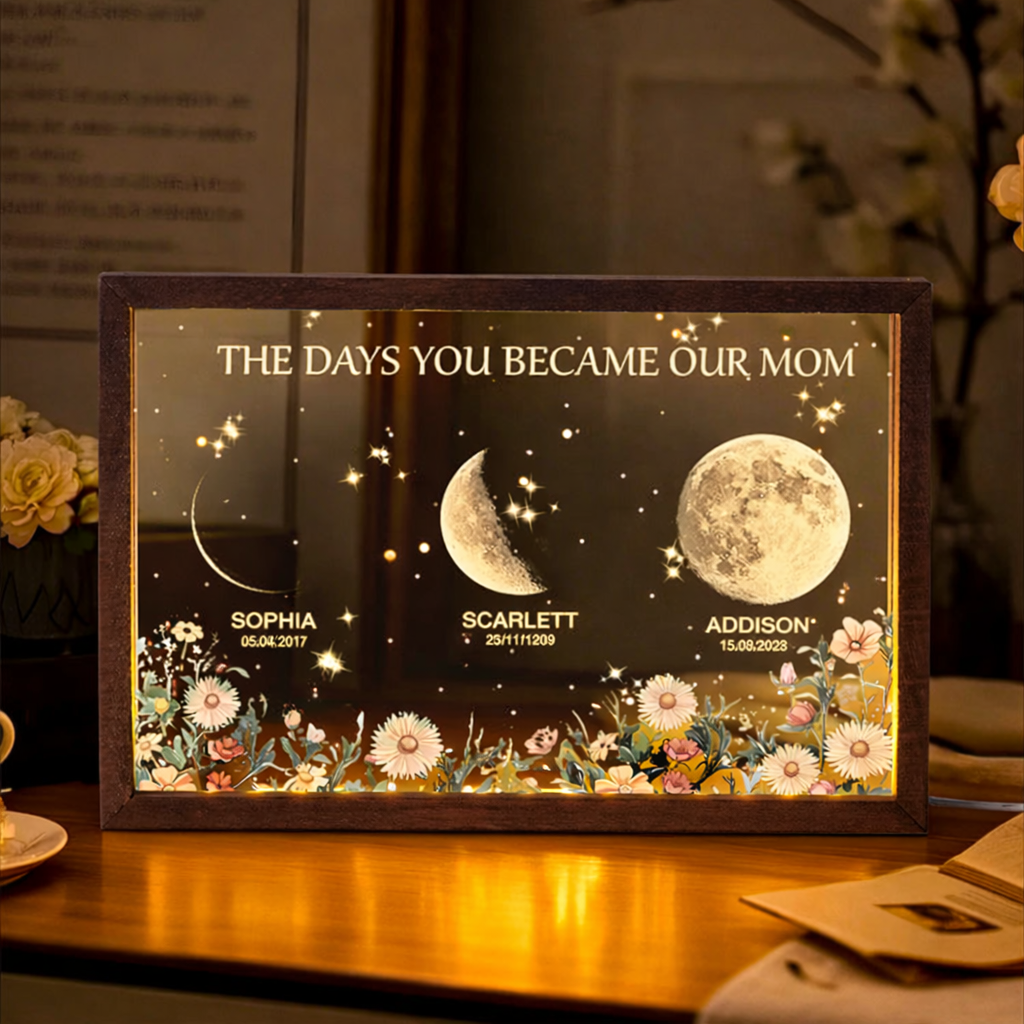 Caja De Luz Personalizada Con La Fase Lunar 'los Días En Que Te Convertiste En Nuestra Mamá', Regalos Para El Día De La Madre, Base De Madera