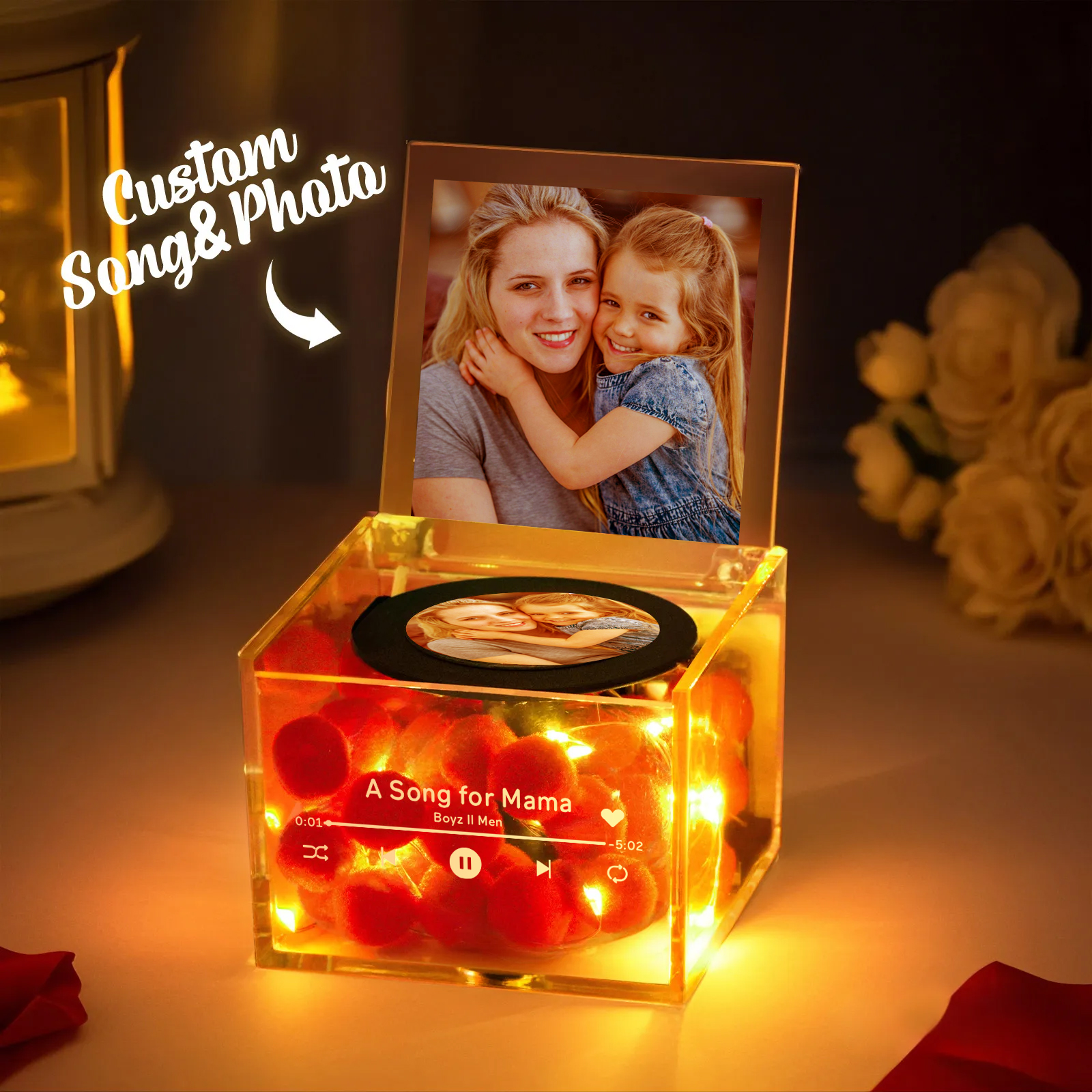 Mini Reproductor De Música Automático Con Luz Y Foto Personalizada, Caja De Acrílico Personalizada