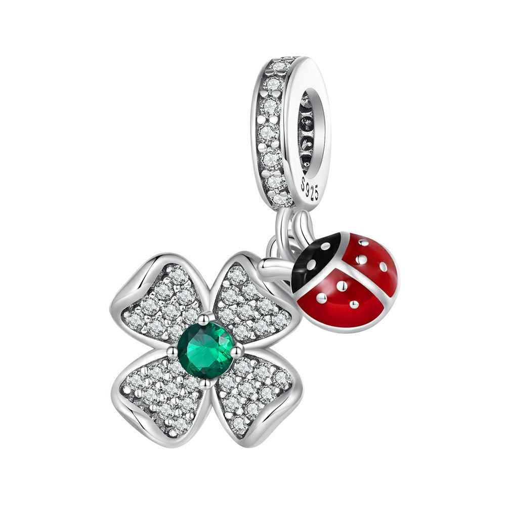 Ciondolo pendente coccinella trifoglio fortunato in argento sterling 925 yb2337