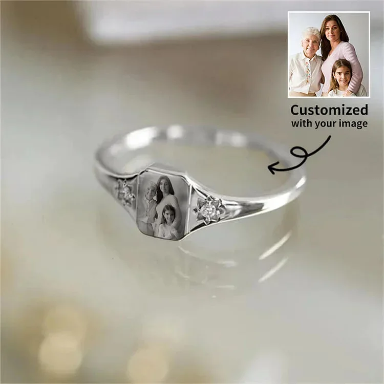 Anillo Con Foto De Piedra Natal Personalizado, 2 Colores Fotográficos, Regalo Perfecto Para Esposa Y Madre - soufeeles