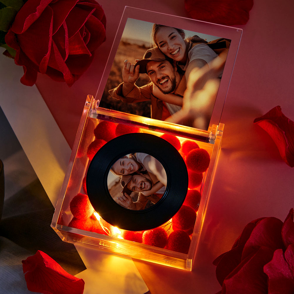 Mini Tocadiscos De Música, Foto Personalizada Con Luz, Caja Acrílica De Música Personalizada - soufeeles