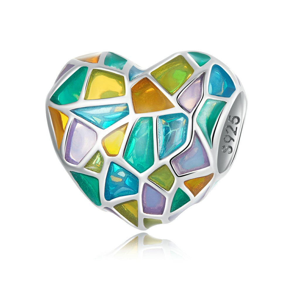 ciondolo a cuore in vetro colorato smaltato in argento sterling 925 dy1397