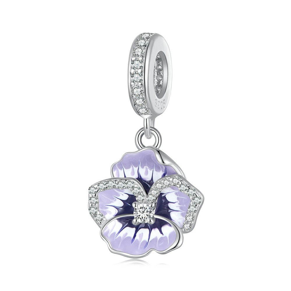 Ciondolo pendente viola del pensiero in argento sterling 925 yb2262