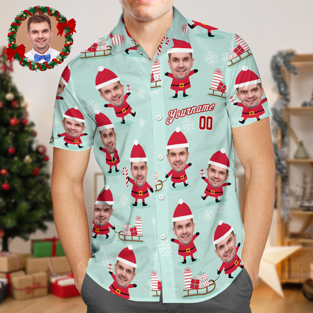 Camisas Hawaianas Con Cara Personalizada, Regalo Personalizado Con Foto, Camisas Navideñas Para Hombre, Regalo - Happy Santa