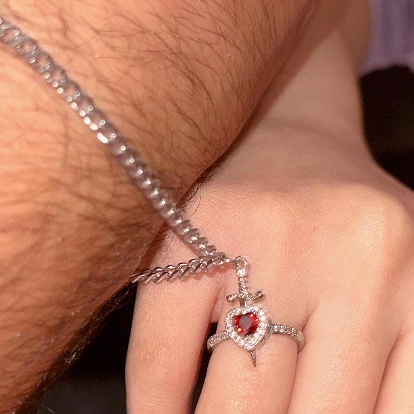 Conjunto De Anillo Y Pulsera Estás En Mi Corazón Pulsera Con Anillo Y Espada En Forma De Corazón - soufeeles