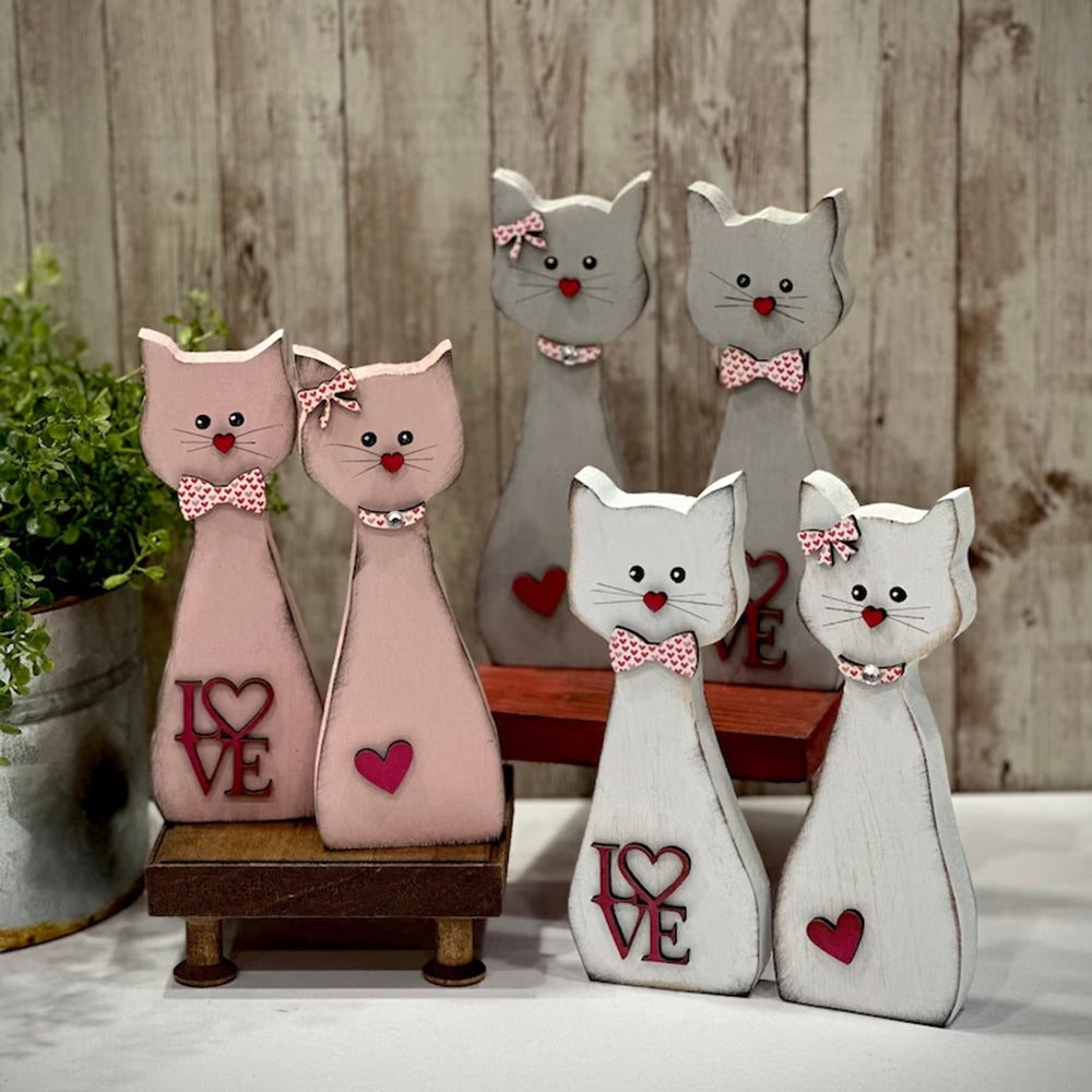 Pareja De Madera Gato Decoración Del Hogar Figuras De Gato Alto Y Flaco Regalo Del Día De San Valentín Para Pareja - soufeeles
