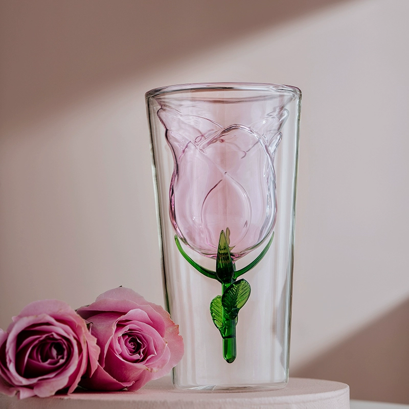 Taza De Cristal Rosa De Doble Capa, Regalo Para El Día De La Madre. - soufeeles