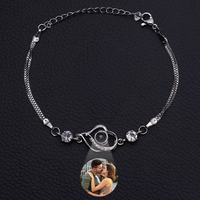 Pulsera De Foto Personalizada Pulsera De Proyección De Corazones Superpuestos Regalo Para El Amor