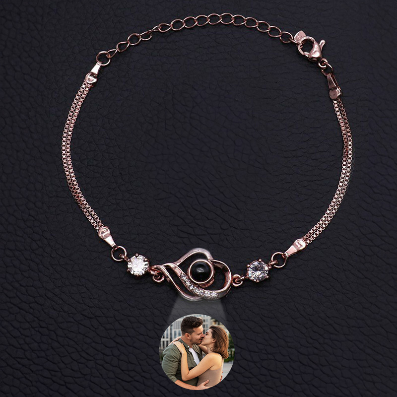 Pulsera De Foto Personalizada Pulsera De Proyección De Corazones Superpuestos Regalo Para El Amor