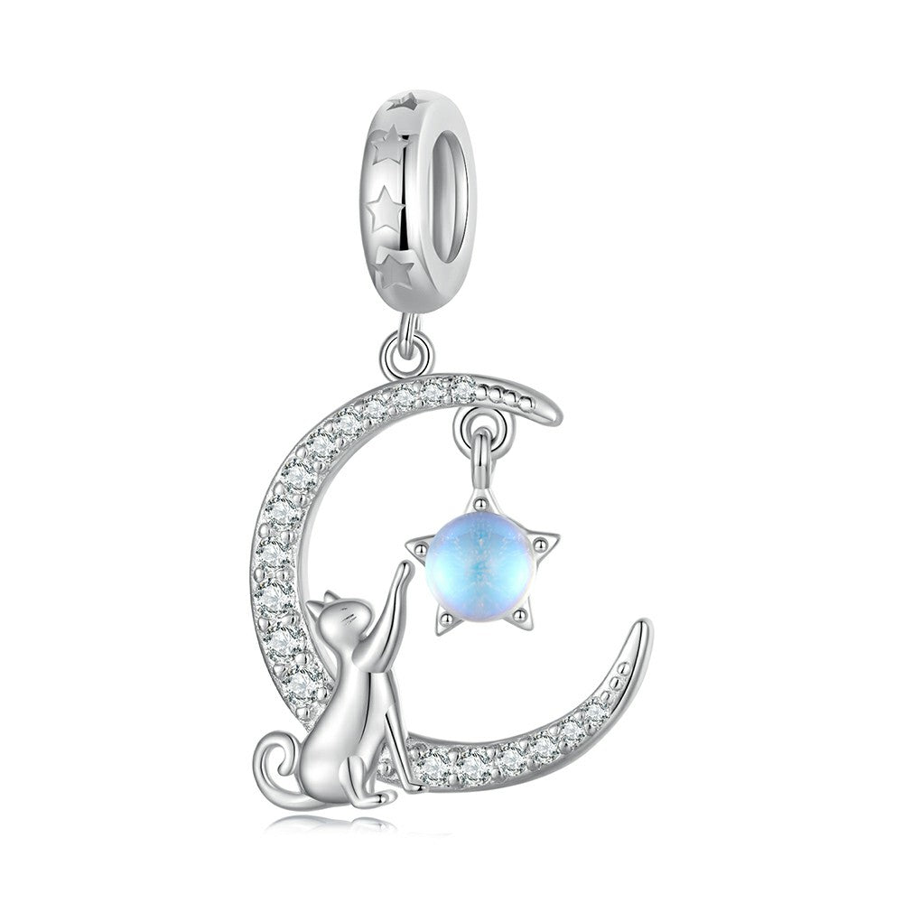 Ciondolo pendente gatto luna in argento sterling 925 yb2364