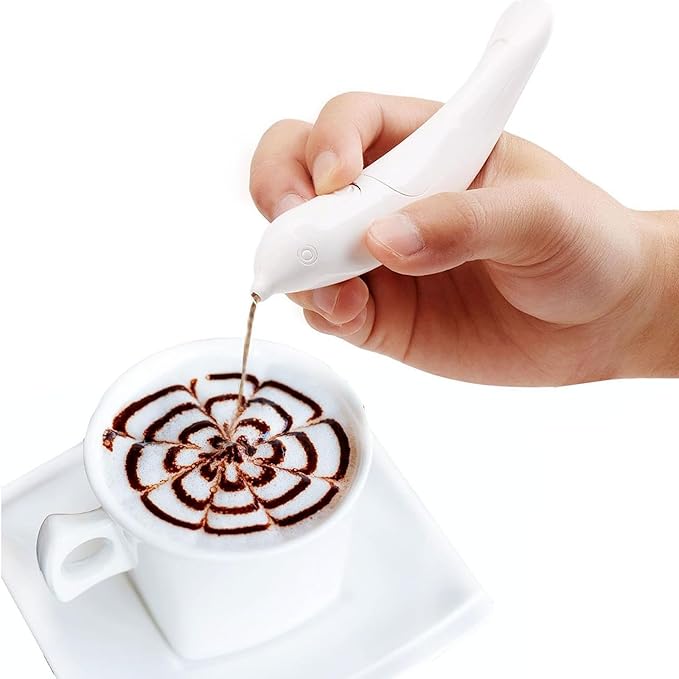 Bolígrafo De Especias Para Arte Eléctrico De Café Para Postres Y Comida. Crea Una Variedad De Patrones Creativos Especiales Con Materiales Totalmente Naturales: Posos De Café, Cacao En Polvo, Azúcar Molida (blanco). - soufeeles