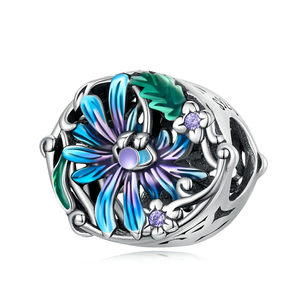 Ciondolo fiore viola blu occhio del diavolo in argento sterling 925 xs2203