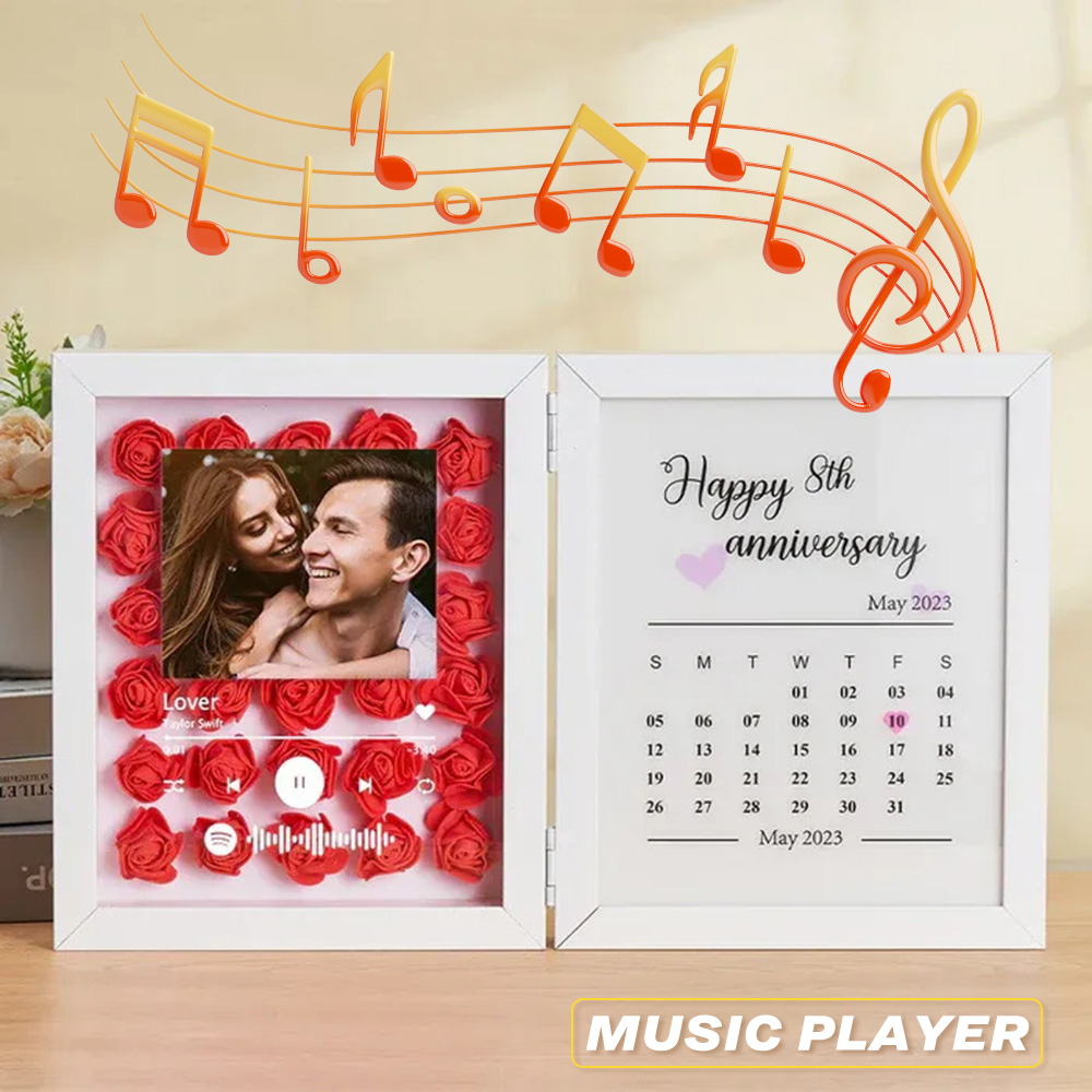 Marco Plegable Con Foto Personalizada Y Flor De Rosa. Código De Música Personalizado Que Puede Reproducir Música. Regalo De Aniversario Para Pareja. - soufeeles