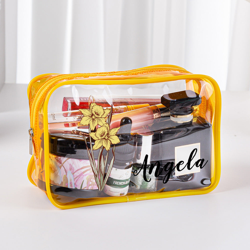 Bolsa De Maquillaje Transparente Con Flor De Nacimiento Personalizada, Bolsa De Cosméticos Impermeable, Regalo De Viaje De Boda Para Ella - soufeeles