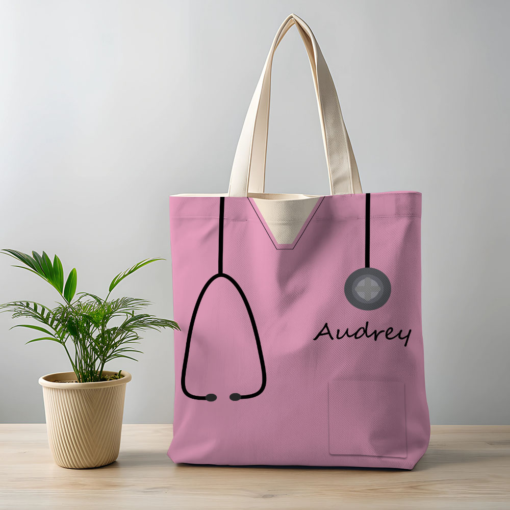 Bolsa De Tela Nombre Personalizado Enfermera Médico Scrubs Teal - soufeeles