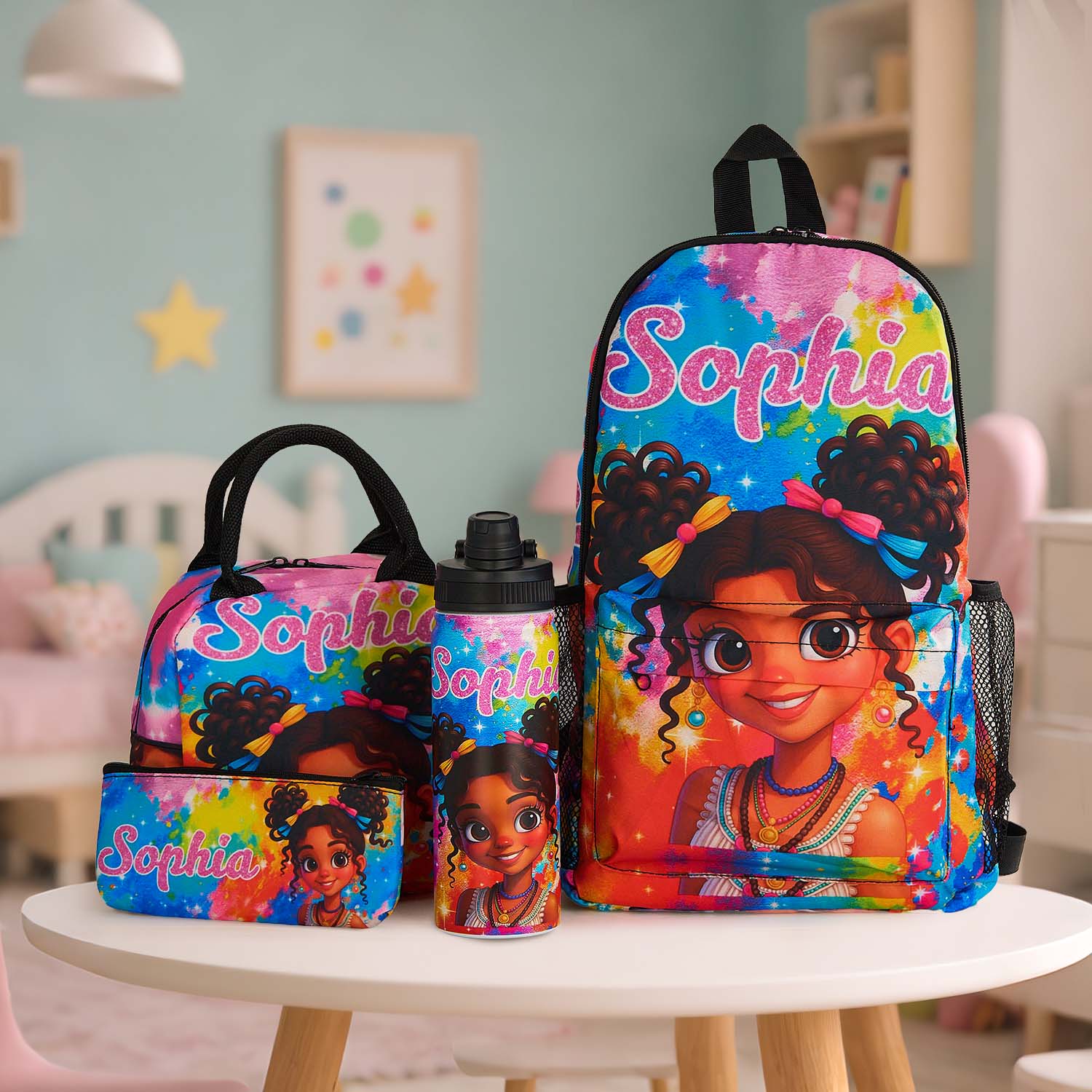 Mochila Personalizada Con Nombre Para Niña Afroamericana, Mochila Personalizada Para La Vuelta Al Cole, Mochila Escolar O Bolsa De Almuerzo Personalizada Con Princesa Afroamericana. - soufeeles