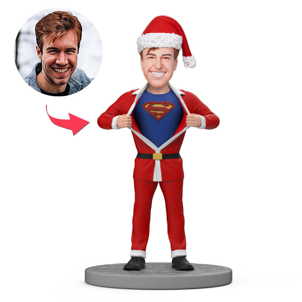 Bobblehead Superman Con Cara Personalizada De Papá Noel Con Texto Grabado - soufeeles
