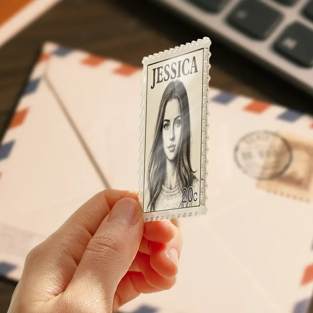Imán Para Nevera Con Sello Vintage Y Retrato Personalizado, Foto Personalizada, Nombre, Sello Postal, Regalo De Aniversario - soufeeles