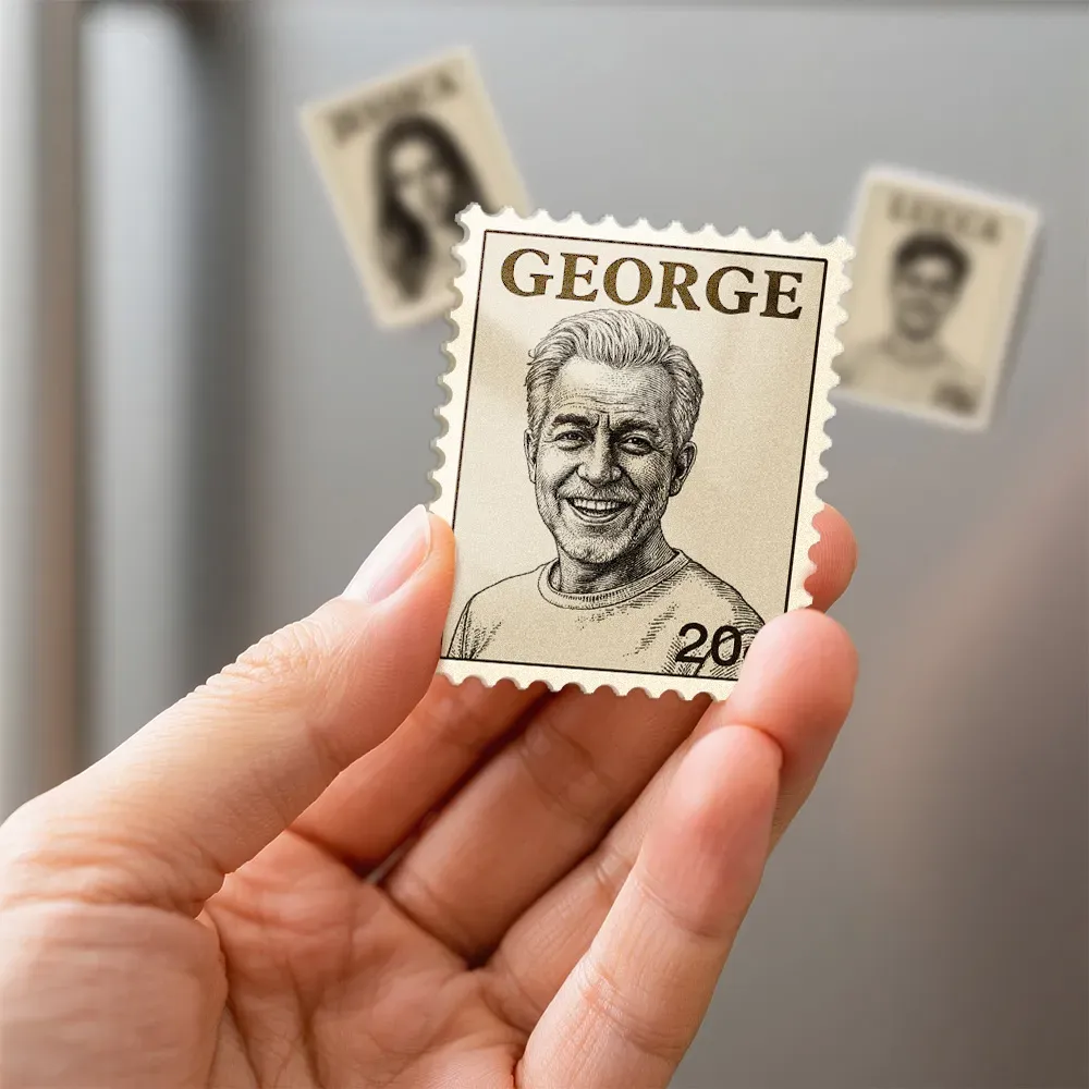 Imán Para Nevera Con Sello Vintage Y Retrato Personalizado, Foto Personalizada, Nombre, Sello Postal, Regalo De Aniversario - soufeeles