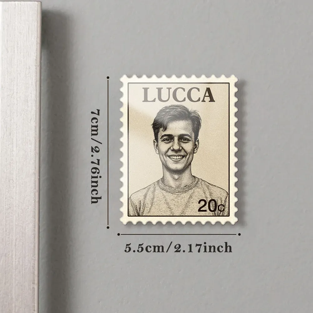Imán Para Nevera Con Sello Vintage Y Retrato Personalizado, Foto Personalizada, Nombre, Sello Postal, Regalo De Aniversario - soufeeles