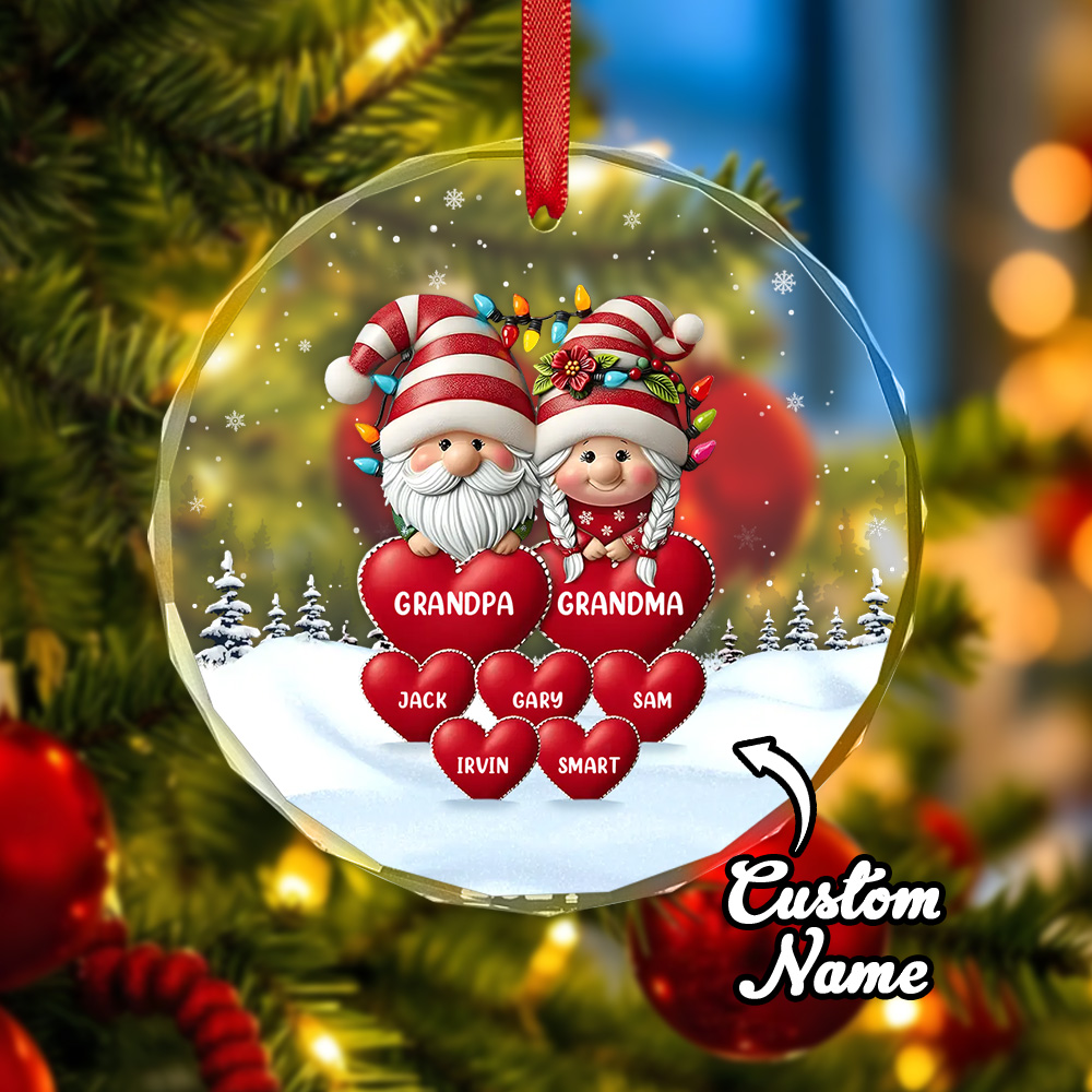 Adorno De Cristal Circular Personalizado Para Familia, Adorno Grabado Personalizado, Regalo De Navidad Para Abuelo Y Abuela - soufeeles
