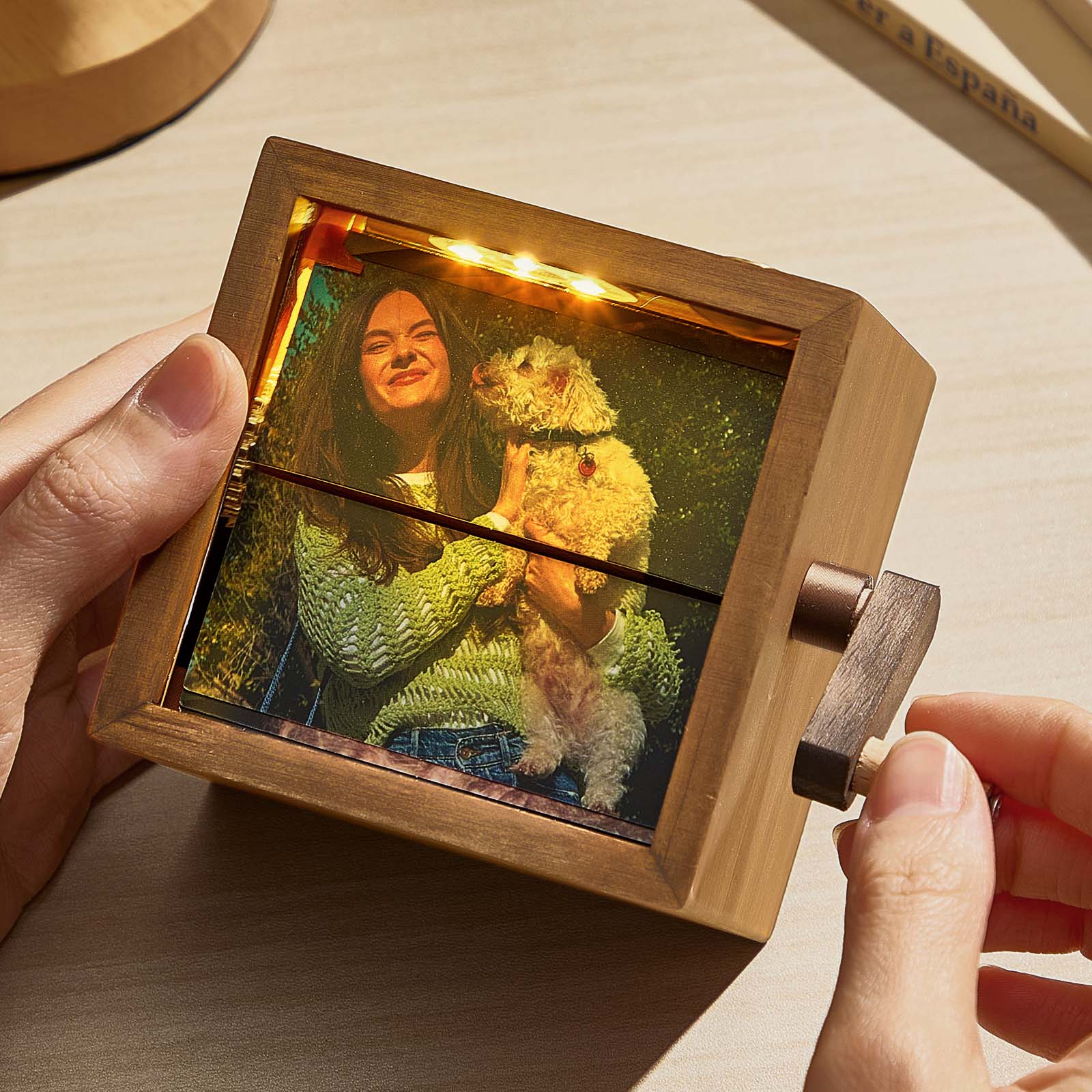 Máquina De Animación Con Marco De Libro Giratorio De Fotos Personalizado, Álbum De Fotos Mecánico Con Manivela Y Luz, Regalos Únicos Para Amantes De Las Mascotas - soufeeles
