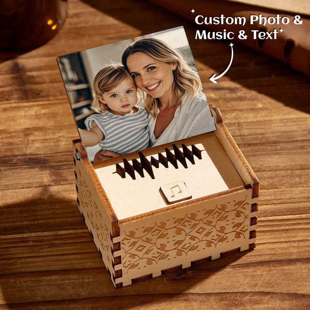 Caja De Música Digital Personalizada Cualquier Melodía O Voz Caja De Música Con Foto De Madera Personalizada Con Texto Regalos Del Día De La Madre - soufeeles