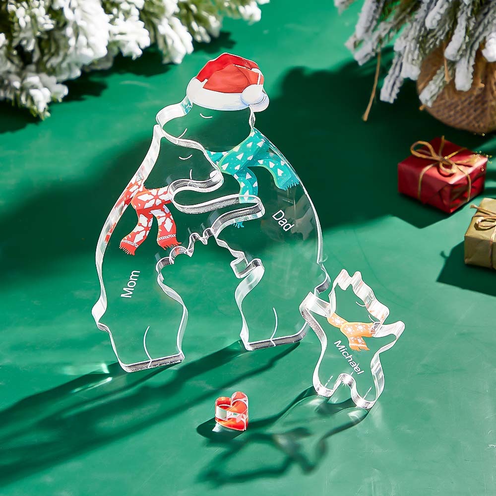 Nombres Personalizados Navidad Abrazando Familia De Osos Acrílico Familia De Osos Rompecabezas Decoración Del Hogar Regalos De Navidad - soufeeles