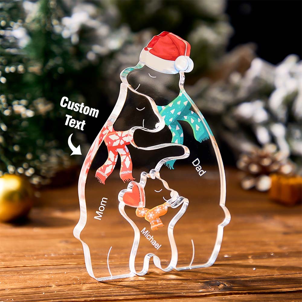 Nombres Personalizados Navidad Abrazando Familia De Osos Acrílico Familia De Osos Rompecabezas Decoración Del Hogar Regalos De Navidad - soufeeles