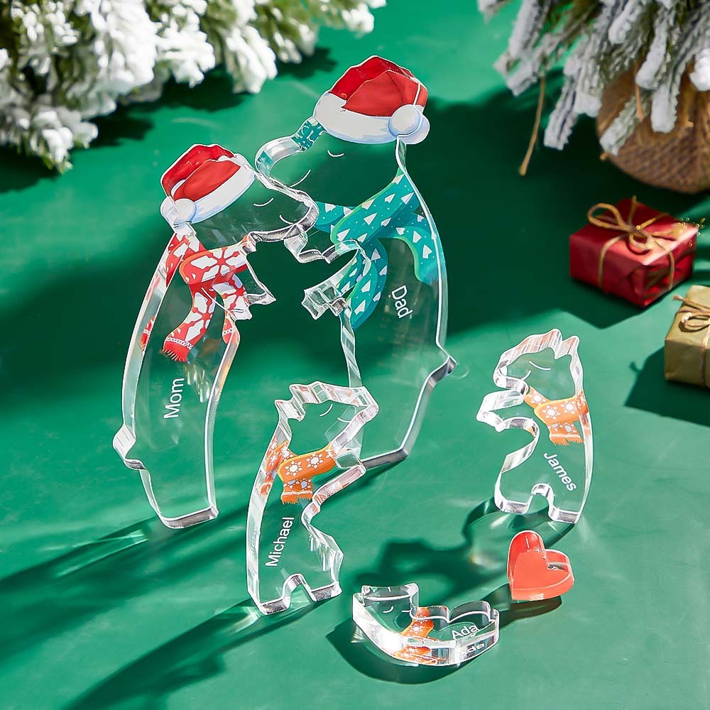 Nombres Personalizados Navidad Abrazando Familia De Osos Acrílico Familia De Osos Rompecabezas Decoración Del Hogar Regalos De Navidad - soufeeles