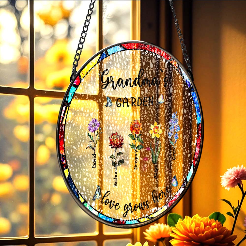 Atrapasol De Cristal Personalizado Con Flores De Cumpleaños, Nombre Del Niño Personalizado, Adorno Para Colgar En La Ventana, Regalo Para La Abuela - soufeeles