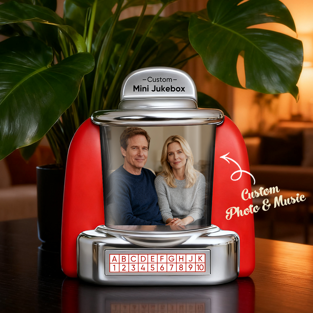 Jukebox Retro Personalizada: Minireproductor De Música Con Radio Y Foto, Nombre Y Fecha Personalizados | Decoración Vintage De Mesa Para El Hogar, Regalo Nostálgico - soufeeles