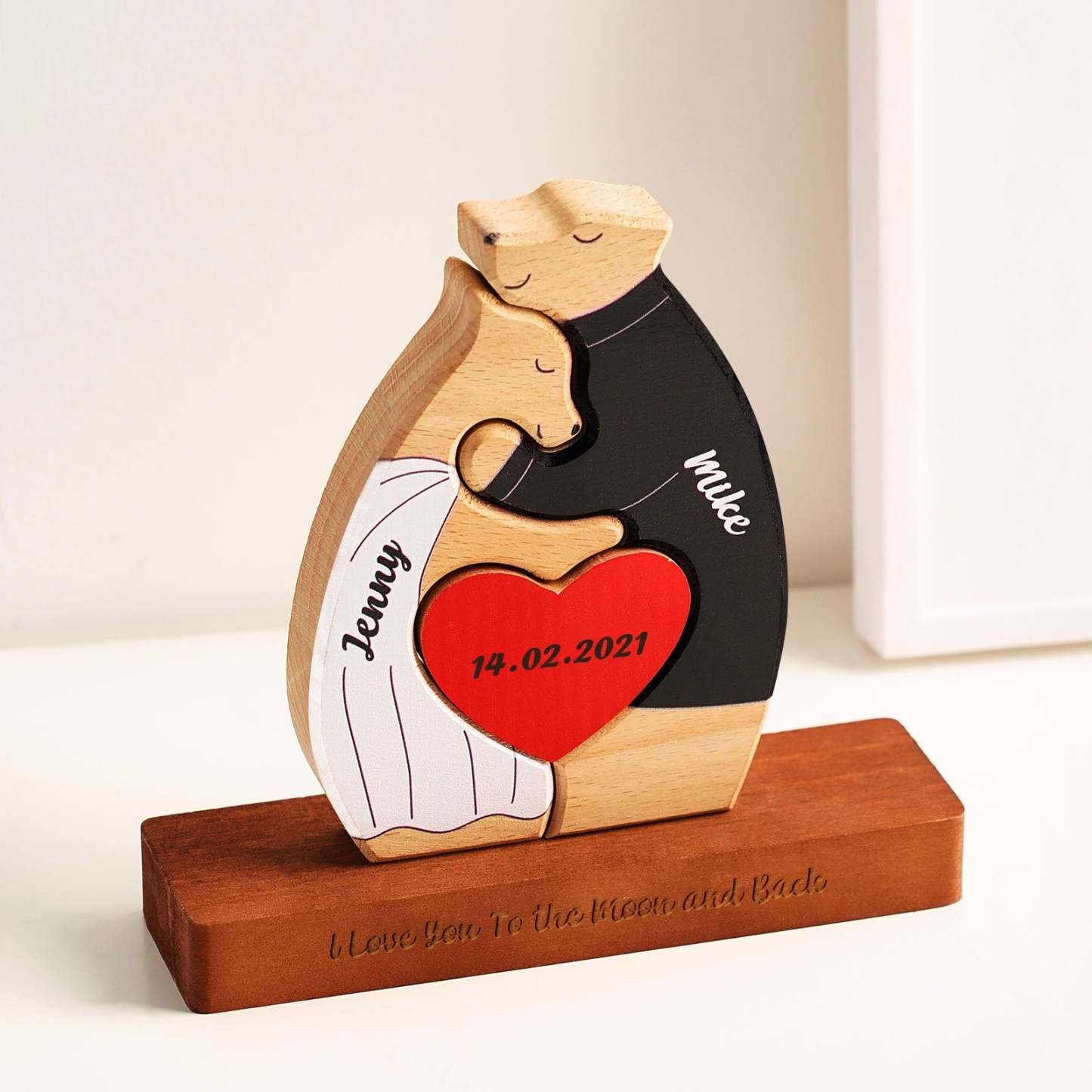 Nombre Personalizado Oso De Pareja De Madera Con Bloques De Fecha Personalizados Regalos De Amor Para Ella - soufeeles
