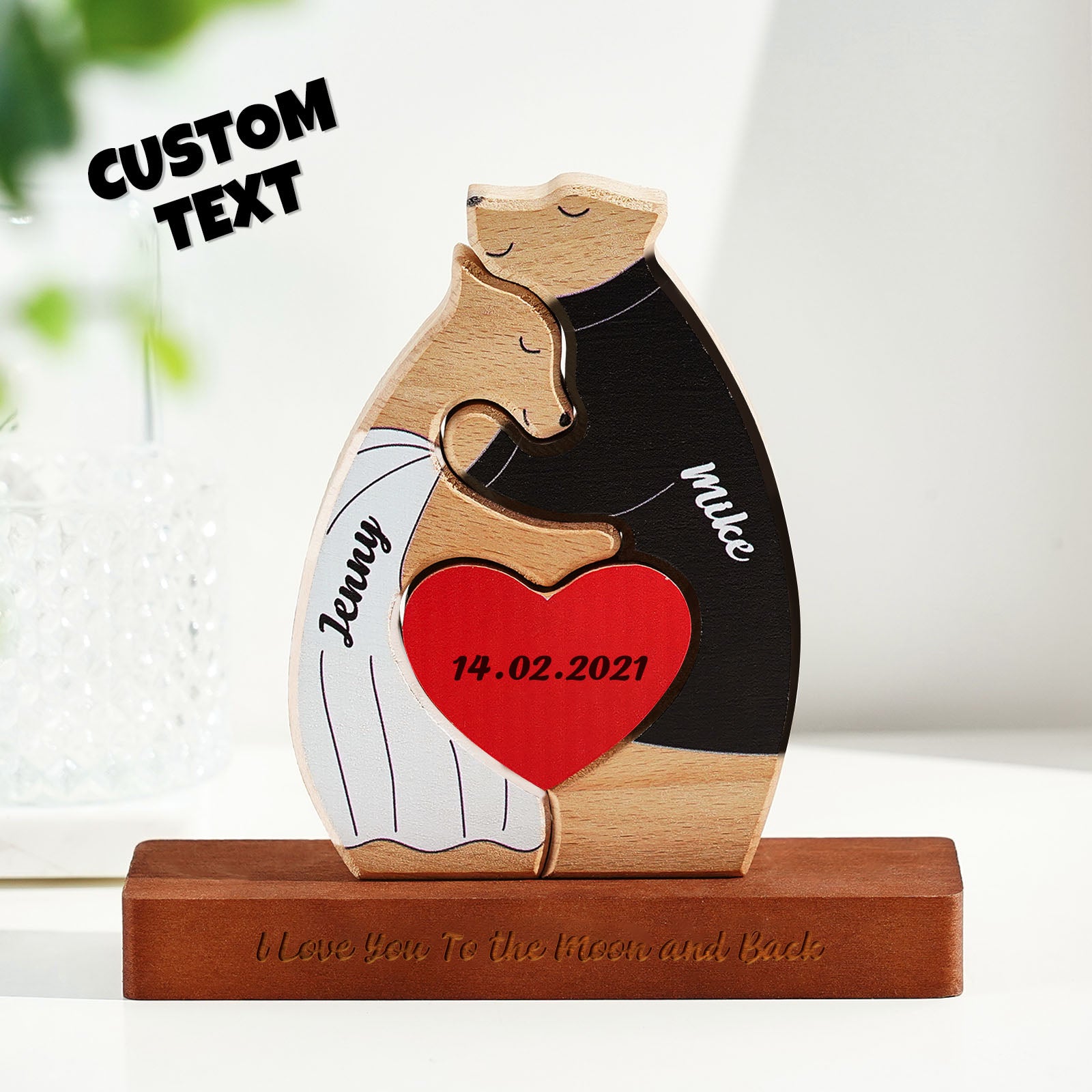 Nombre Personalizado Oso De Pareja De Madera Con Bloques De Fecha Personalizados Regalos De Amor Para Ella - soufeeles