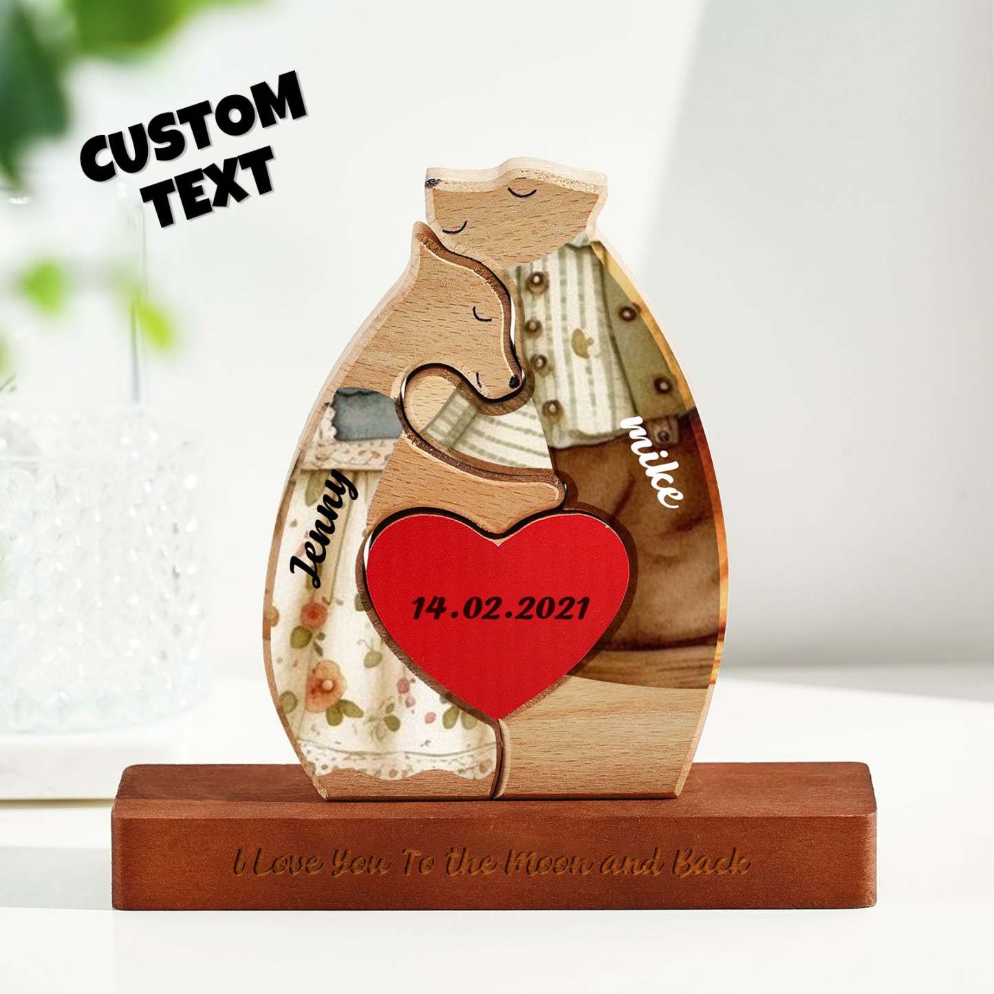 Nombre Personalizado Oso De Pareja De Madera Con Bloques De Fecha Personalizados Regalos De Amor Para Ella - soufeeles