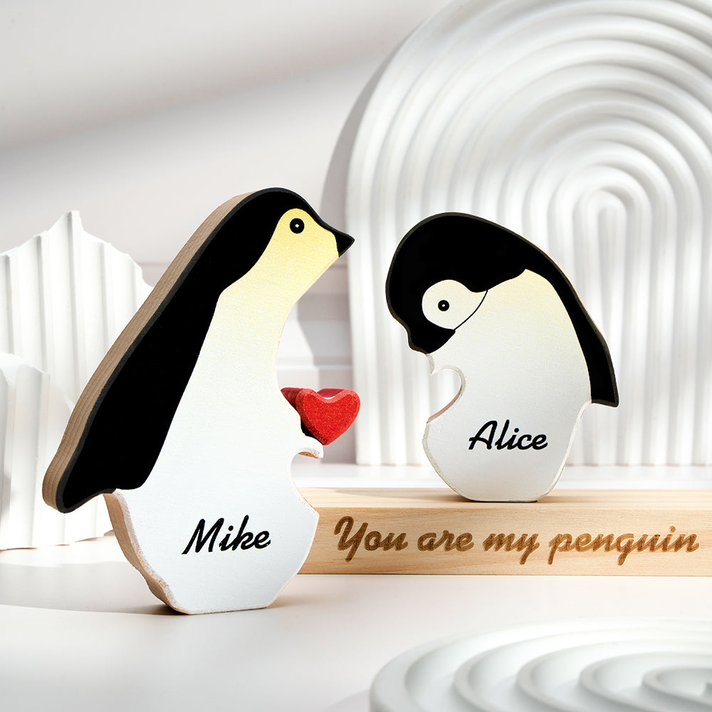 Nombre Personalizado Pingüino Bloques De Madera Pareja Placa Regalos Para Ella Eres Mi Pingüino - soufeeles