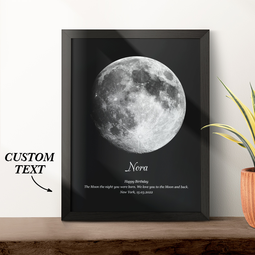 Marco De Madera Personalizado De Fase Lunar Con Nombre Y Texto Personalizados