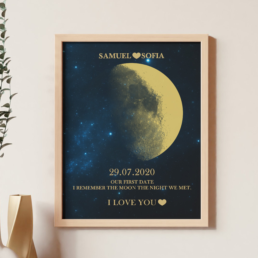 Regalos Personalizados Con Marco De Impresión Dorada De Fase Lunar Para Cumpleaños Y Aniversario