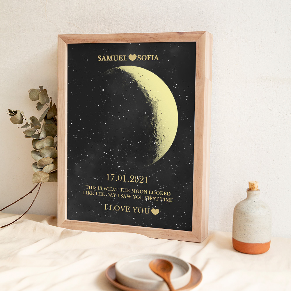 Regalos Personalizados Con Marco De Impresión Dorada De Fase Lunar Para Cumpleaños Y Aniversario