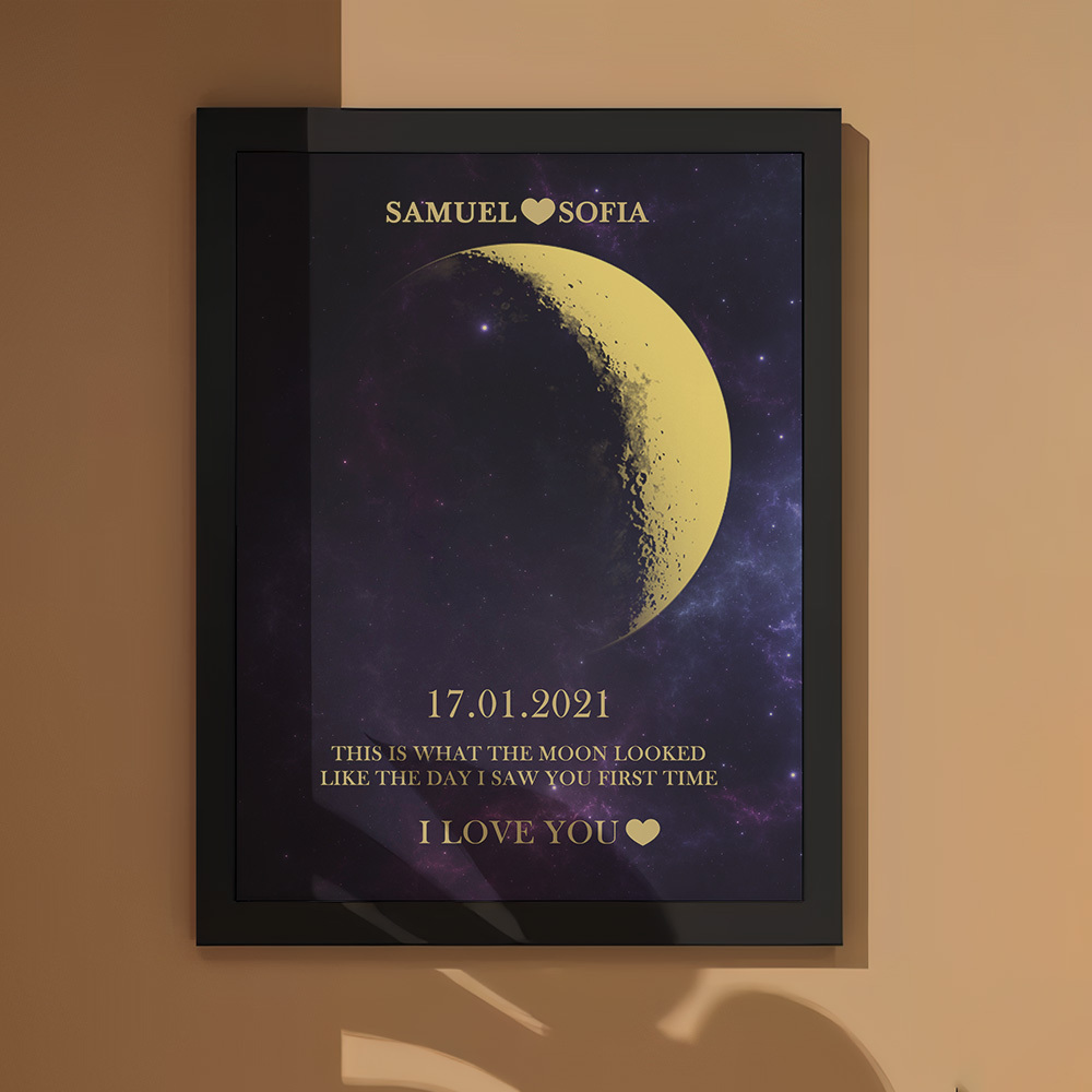 Regalos Personalizados Con Marco De Impresión Dorada De Fase Lunar Para Cumpleaños Y Aniversario