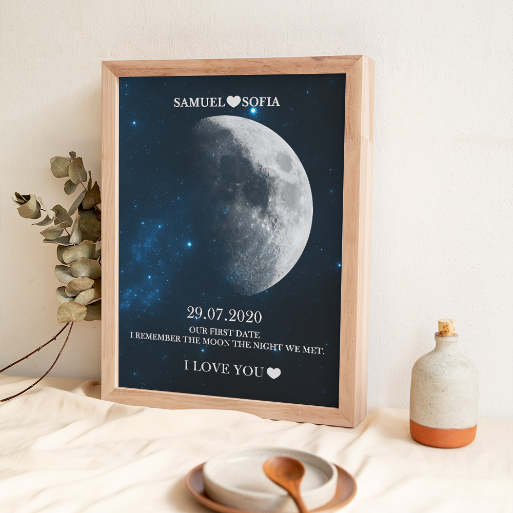 Regalos De Aniversario Personalizados Con Marco De Impresión De Fase Lunar Para Ella