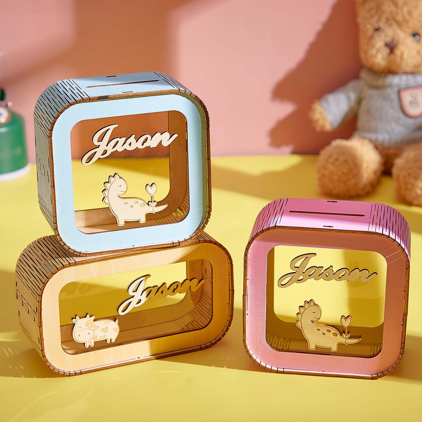 Hucha De Madera Personalizada Con Nombre, Nombre De Moneda Personalizado, Caja De Dinero, Decoración De Guardería - soufeeles