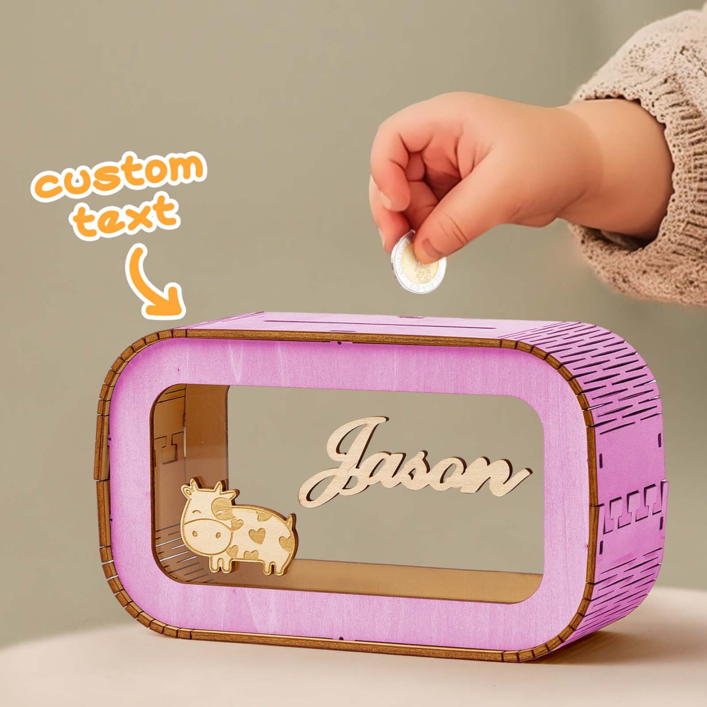 Hucha De Madera Personalizada Con Nombre, Nombre De Moneda Personalizado, Caja De Dinero, Decoración De Guardería - soufeeles