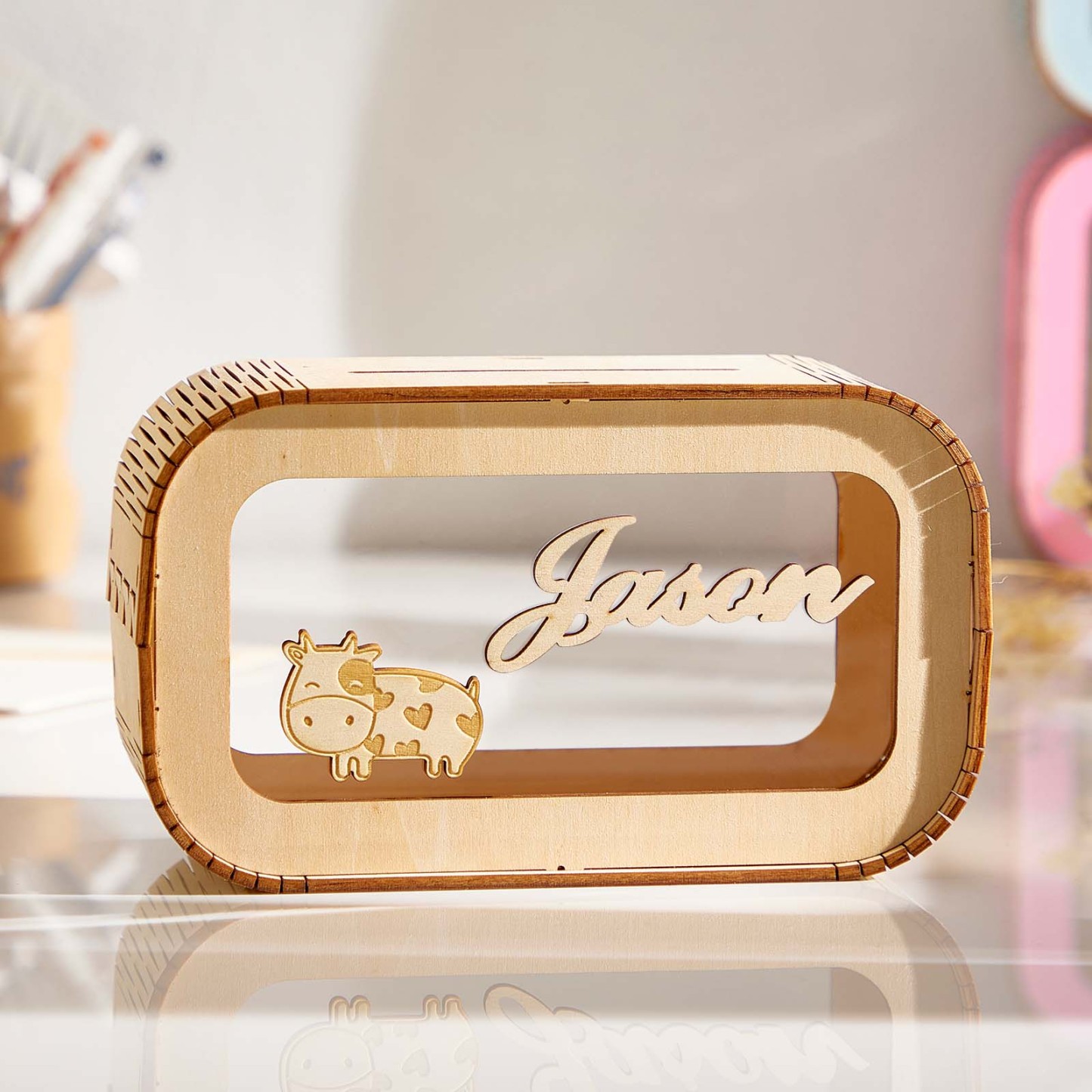 Hucha De Madera Personalizada Con Nombre, Nombre De Moneda Personalizado, Caja De Dinero, Decoración De Guardería - soufeeles