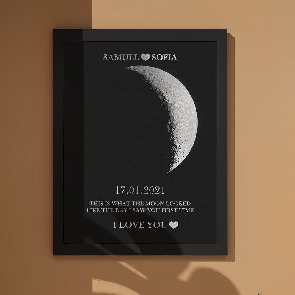 Marco De Madera Personalizado Con Estampado De Fase Lunar Y Texto Personalizado