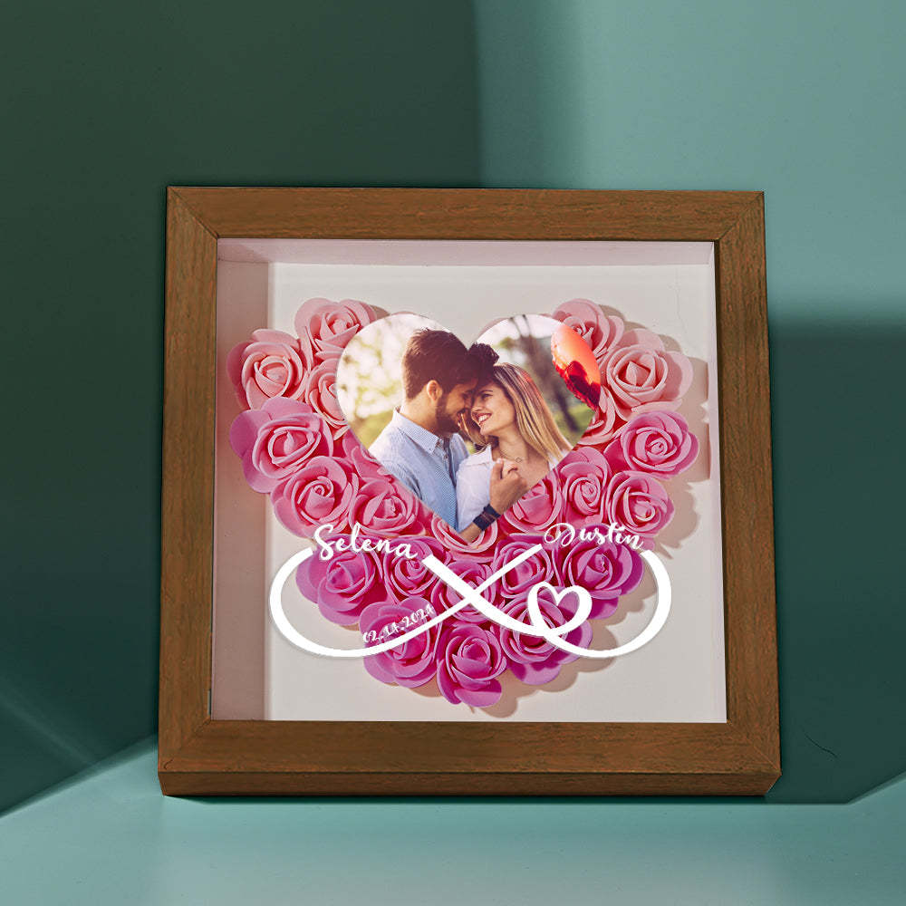 Caja De Sombras De Flores De Corazón Personalizada Con Foto Regalo Romántico Para Amante - soufeeles