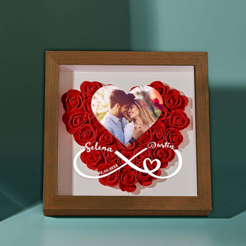 Caja De Sombras De Flores De Corazón Personalizada Con Foto Regalo Romántico Para Amante - soufeeles