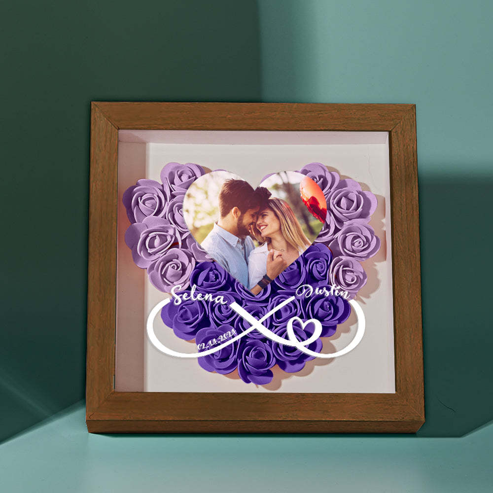 Caja De Sombras De Flores De Corazón Personalizada Con Foto Regalo Romántico Para Amante - soufeeles